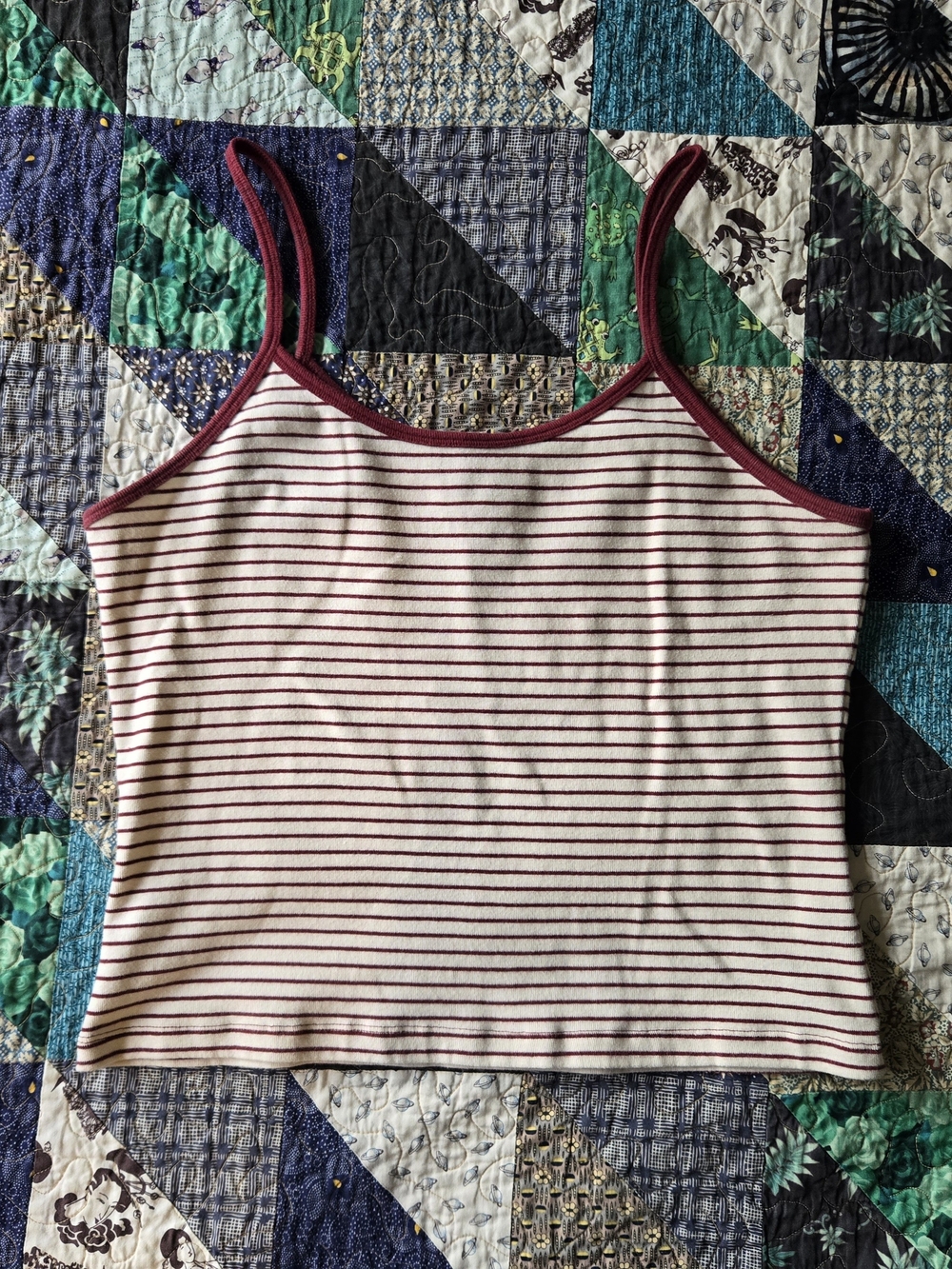 White and Burgundy Striped Tank Top